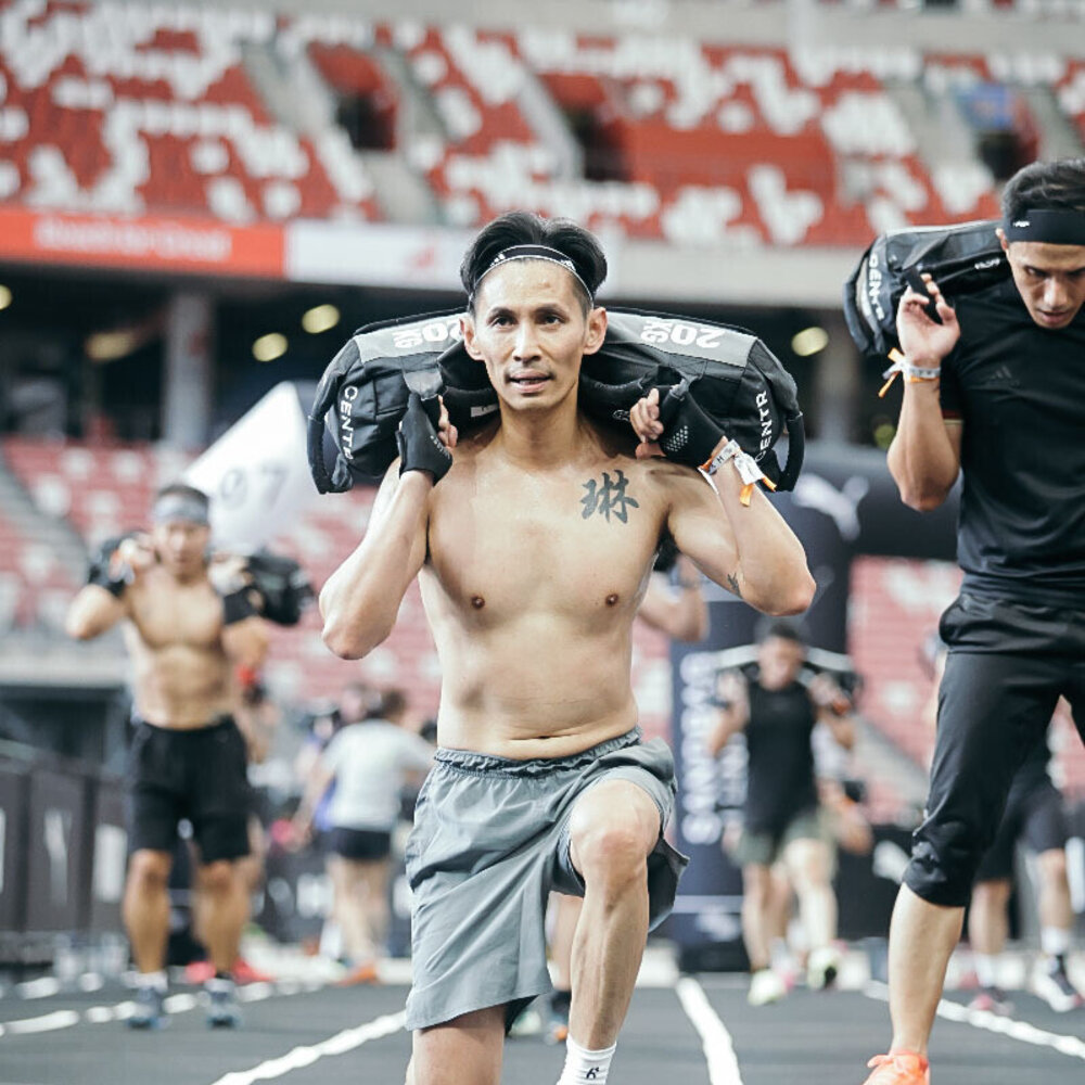 Athlete training with focus